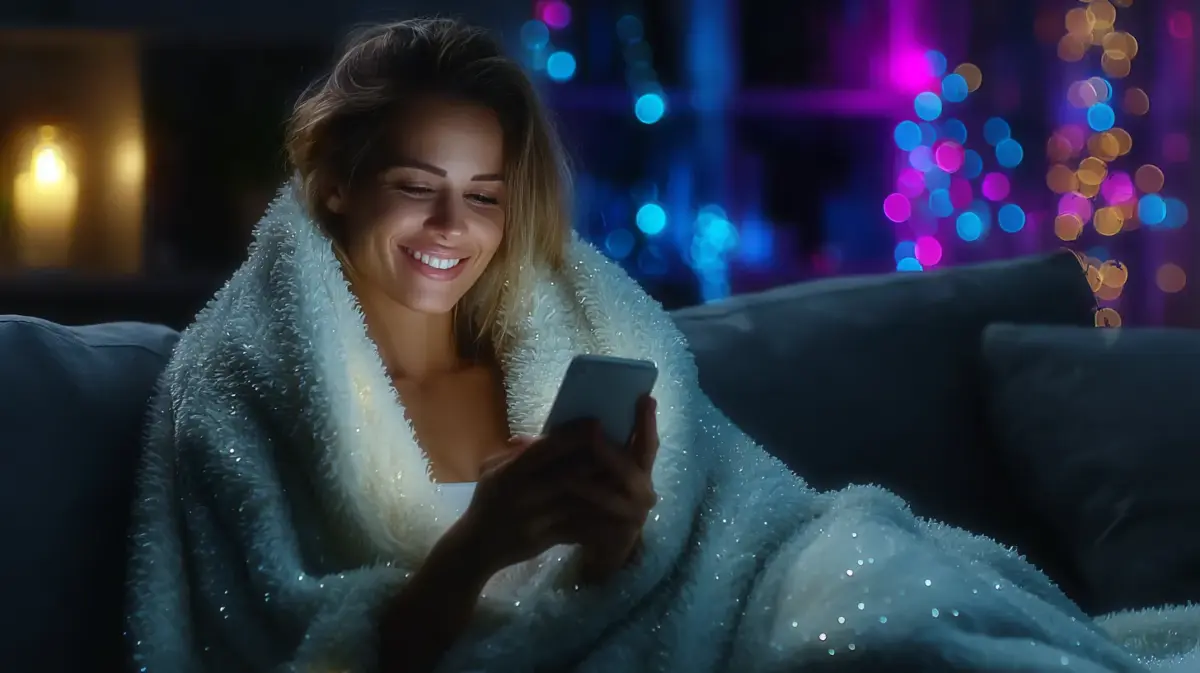 Woman browsing ai girlfriend text on her phone